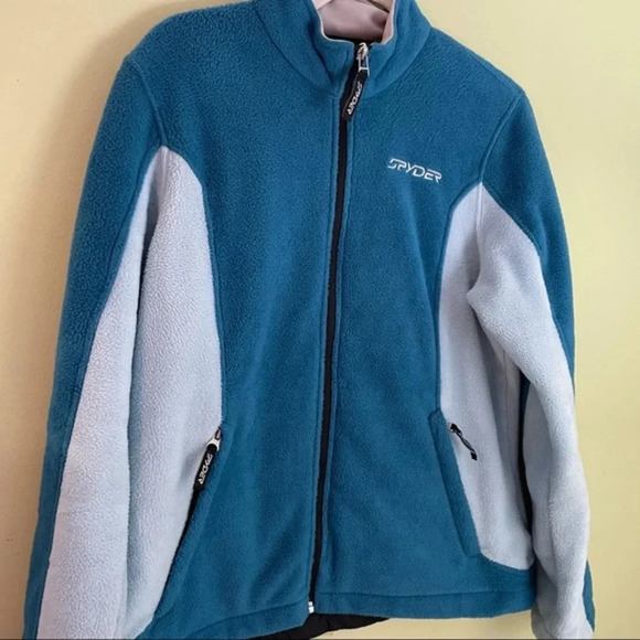Spyder Teal Light Blue Cozy Fleece Zip-up Ski Snow Winter Jacket X Large - Picture 4 of 11